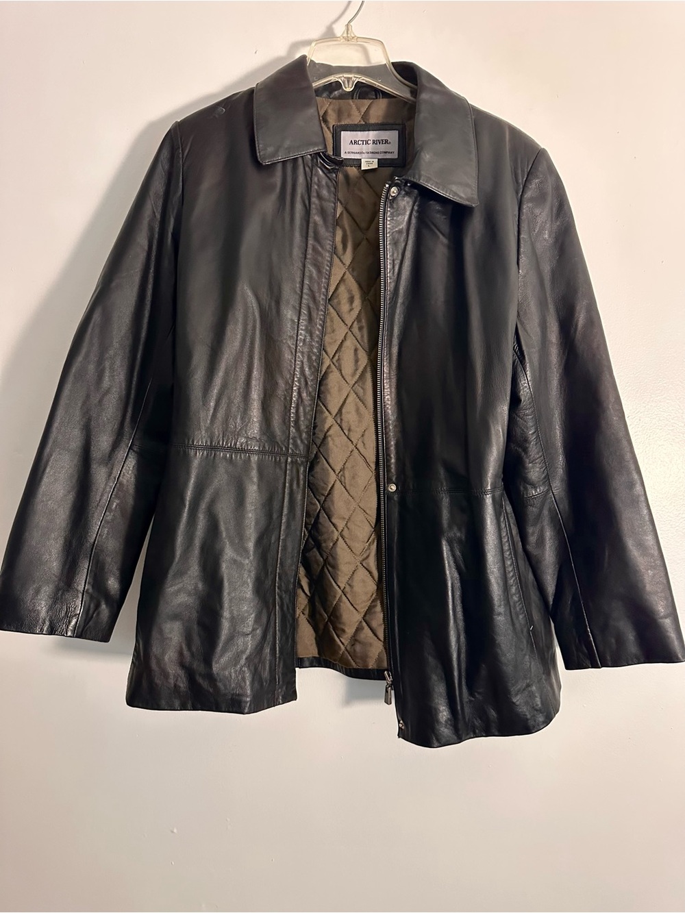 Women's Black Leather Jacket with Quilted Lining